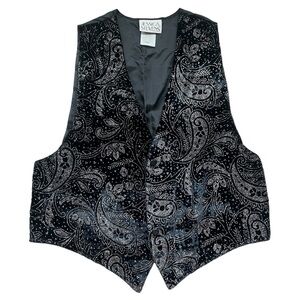 Vintage Jessica Stevens Black and Silver paisley vest. Size Large.